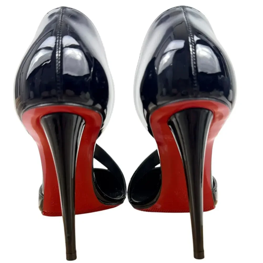 Christian Louboutin Black Patent Leather Pointed-Toe Slingback Heels